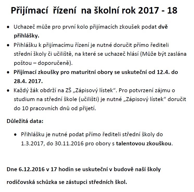 Přijímací řízení na střední školy - ZŠ 1. máje k 10.4.2011